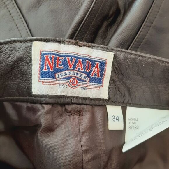 NEVADA Genuine Leather High Waist Pants Brown Sz L - Picture 9 of 11